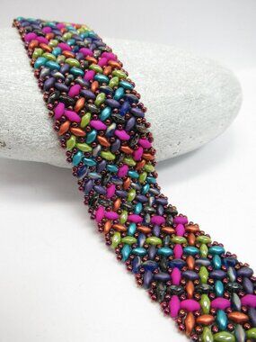 Jewel toned Herringbone superduo bracelet